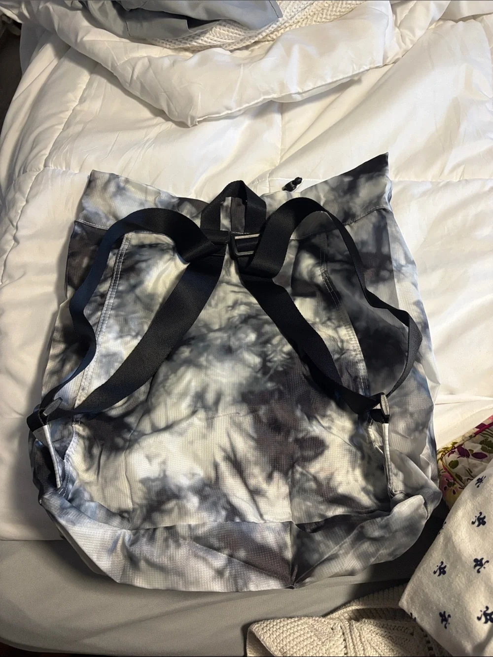 PINK Packable Backpack Pouch - Gray Tie-Dye Print